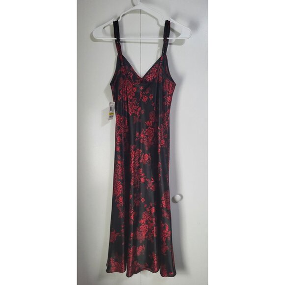 MORGAN TAYLOR Intimates Black Red Floral Nightgown Slip Dress Whimsigoth SZ M - Picture 3 of 10